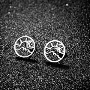 NEW Dainty Adventure stud Earrings Sun & Mountain in Silver color - Boutique